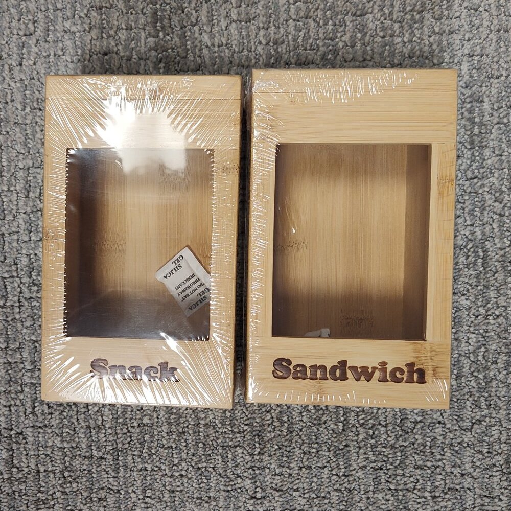 New! Set of 2 Bamboo Food Storage Bag Dispensers - Snack and Sandwich